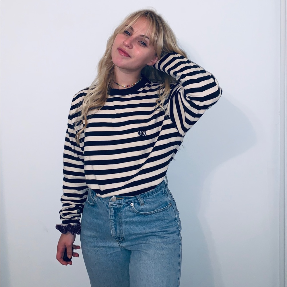 calvin klein ls striped crew neck tee